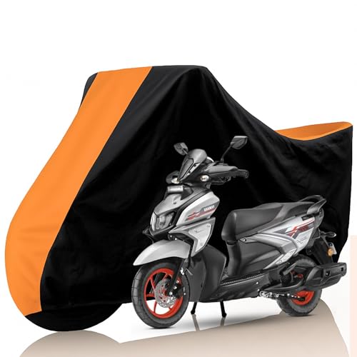 Image of All Weather Protection Two Wheeler Cover for Yamaha Ray ZR 125 Fi Hybrid, Scooter & Scooty | Anti Dust, 100% Water Resistance, Heat Resistant, UV Proof - Triple Stitched | (Black Top Orange)
