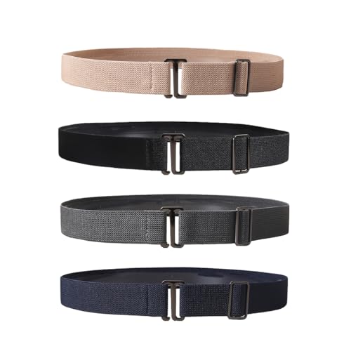4pcs No Show Invisible Belt for Women,Invisible Elastic Web Strap Belt with Flat Buckle for Jeans Pants Dresses - Main Image