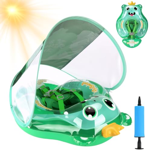 YOOHBERRYS Bouee Bebe, Bouee Bebe avec Pare Soleil, Bouee Bebe Piscine, Bouee Bebe Parasol, Flotteur de Natation Gonflable pour Bébé avec Support Inférieur pour bébé de 3 à 36 Mois (Vert)