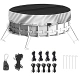 NEVERLAND Winter Pool Cover 24FT Round - Heavy-Duty 420D Oxford Above Ground Swimming Pool Cover, Debris-Proof, Cold-Resistant & UV-Resistant with Upgraded Adjustable Tensioner, Sliver