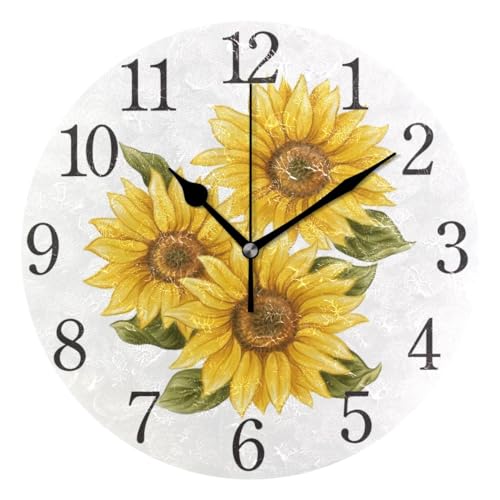 Horloge murale ronde tournesol fleurie décorative de salon