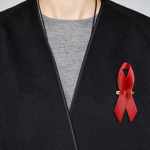 Image of Curvier 200PCS Red Satin Ribbons for Red Ribbon Week HIV and AIDS Awareness Ribbon Pin