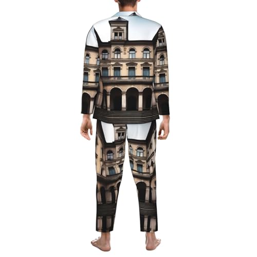 Pyjama homme doux imprimé architecture ancienne pour des nuits sereines