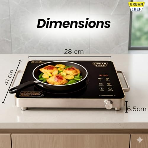 Image of Urban Chef Infrared Cooktop, 2000W Portable Electric Stove, Touch Panel, Fast Heating, Silver and Black, for Home and Travel