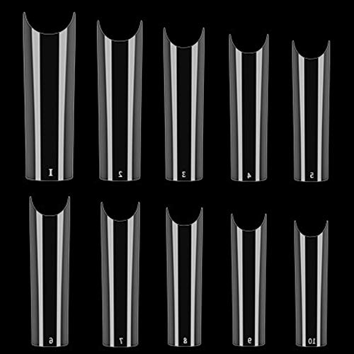 500 Pcs Clear Acrylic Nail Tips Extra Long Straight Coffin Nail Tips Square Fake Nails Tips Half Cover False Nail Case XXL Long C Curved French Acrylic Nails Art Tips for Nail Salons (10 Sizes)