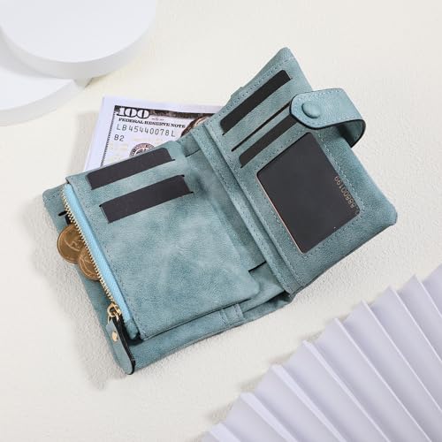 INBLUE Custom Leather Purse for Women Engraved Birth Flower with Name Ladies Wallet Small Tri-Fold Zipper Coin Purse with Wrist Strap Personalized Gift for Mom Mother's Day Birthday - Green3