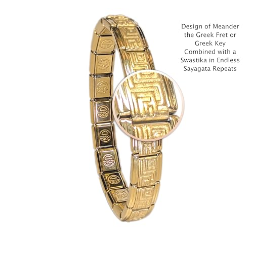 Dolceoro Italian Starter Charm Bracelet, Design of Meander The Greek Fret or Greek Key Combined with a Swastika in Endless Sayagata Repeats, Select A Size2