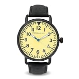 chotovelli Orologio da pilota Flieger da uomo, quadrante beige B-uhr, cristallo bombato, cinturino in pelle nera (Tipo.3), Verde, Retro
