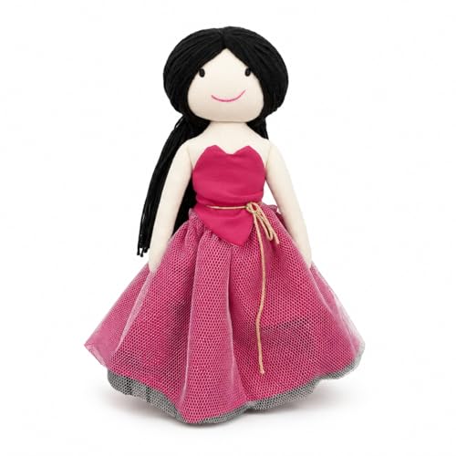 Image of Handcrafted Indian Rag Doll Set, Pink Soft Cotton Fabric Cloth Dolls with Yarn Hair, Traditional South Indian Dolls for Kids, Decor & Gifting