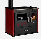 Prometey Praktik LUX, cucina a legna con forno e piano cottura in vetroceramica, 9,4 kW, A+, uscita fumi a sinistra Ø 130 mm, Bordeaux