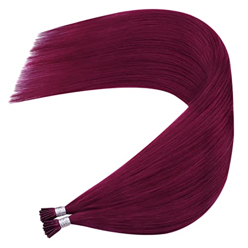Image of YoungSee I Tip Hair Extensions Human Hair Magenta, Itip Human Hair Extensions Red, 20 Inch 25 Strands 25g, Hair Extension I Tip, Colored for Prom and Graduations