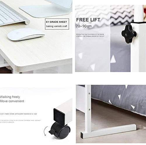 YOKIA Height Adjustable Mobile Side Table with Tablet Slot & Wheels Movable Portable Workstation Laptop Computer Stand for Bed Sofa (White Maple)