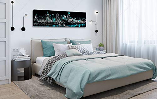 Jiazugo Cincinnati City Skyline Wall Art Black And White City Decor Teal Turquoise Panoramic Modern Cityscape Pictures Paintings Canvas Artwork For Bedroom Office Home Decorations Ready To Hang 14X48 #TOP3