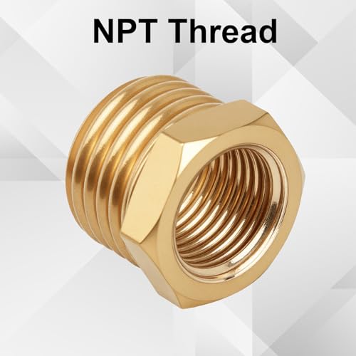 9pcs Brass Reducer Hex Bushing, 1/4\" NPT Male to 1/8\" NPT Female Threaded Pipe Fitting Reducer Adapter for Plumbing Hydraulic Gas Applications