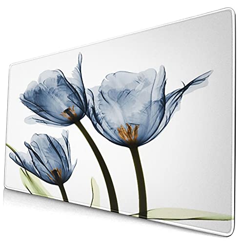 Preisvergleich Produktbild Extra Groß Spiele Mauspad mit Genähten Kanten,Blaue Blume Blumenbotanik,Rutschfest Gummibasis Computer Tastatur Matte,29.5" x 15.8"