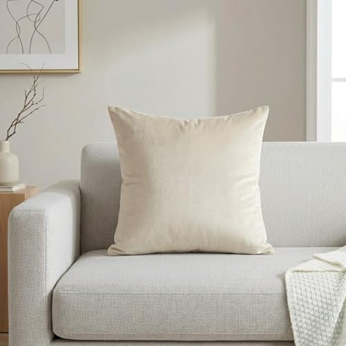 Image of SAJAVAT HOME Premium Velvet Cushion Cover | Cream Decorative Pillow Cover for Sofa, Bed & Chair | Soft Luxury Home Decor | 18x18 Inch (45x45 cm) Pack of 1
