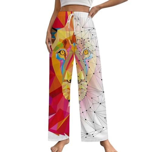 Pantalon de pyjama femme lion géométrique : vêtement de nuit aux finitions haut de gamme S