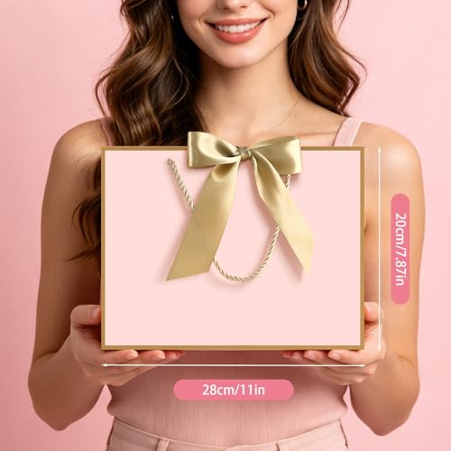 Image of JMANNI Pink Gift Bags with Handles, 11 inch Small Gift Bags with Tissue Paper | 2 Pcs Pink Gold Bags, 4 Tissue Paper and 2 Cards, for Baby Shower, Wedding Bridal Shower, Birthday Party