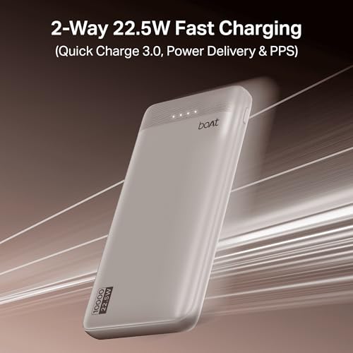 Image of boAt EnergyShroom PB300 Activ 10000mAh Power Bank with 22.5W Fast Charging, 3X Output Ports, Supports Android, iPhone, Tablets, Earbuds (Pearl Pink)