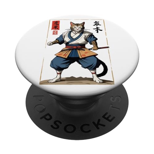 Samurai Gato Vintage Ukiyo-E Design PopSockets PopGrip Intercambiable