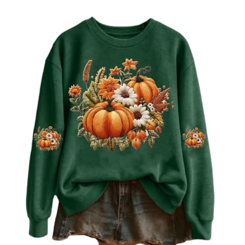 Sweat imprimé citrouille femme pull manches longues col rond léger pour éviter les coups de froid