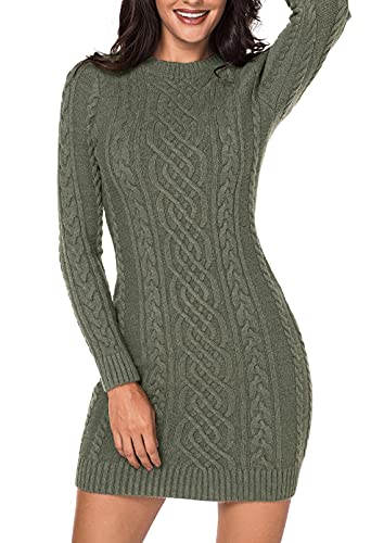 Viottiset Femmes Pulls Hiver à Col Roulé à Manches Longues Chaud Tricoté Extensible sous Mini Robe Armée Verte S Cover
