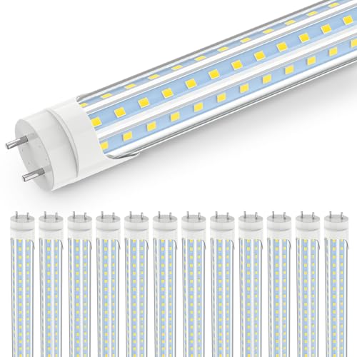 JESLED 4FT T8 LED Tube Light - 40W(96W Equiv) 5200LM 6000K Cool White, D-Shaped, Type A+B Mode Ballast Bypass or Plug & Play, F40T12 Replacement for T8/T10/T12 Fixtures in Warehouse/Garage (12Pack)
