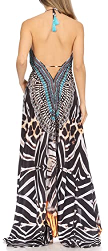 Image of Sakkas Lizi Womens Maxi High-Low Halter Handkerchief Long Dress Beach Party