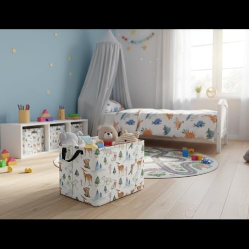 Image of Rectangular Kids Basket Baby Girl Basket Fabric Storage Bin Organizer Box Room Decor(White Animal)