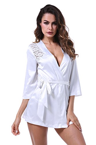 BellisMira Batas de Mujeres Kimonos Pijamas Albornoces Cortas con Cintura Mangas 3/4 Ropa de Dormir para Casa Baño