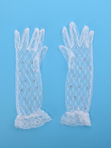 JEYPINMI Kids Girls Holy Communion Gloves Wedding Flower White Gloves Sparkly Princess Bridesmaid Fingered Mittens4