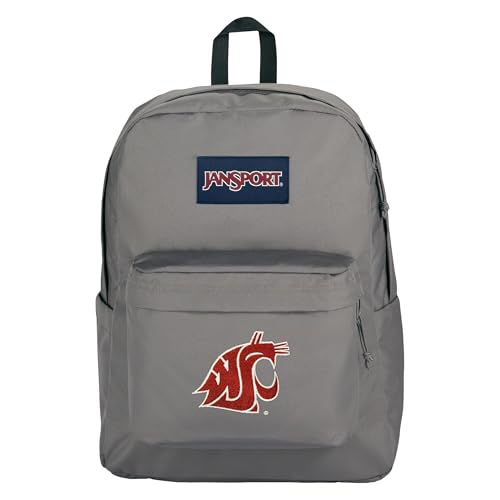 Image of JanSport NCAA Officially Licensed Backpack, Washington State, Superbreak Plus with Padded 15'' Laptop Sleeve, Spacious Computer Bag for Men & Women, Durable Daypack with Bottle Pocket, Graphite Grey