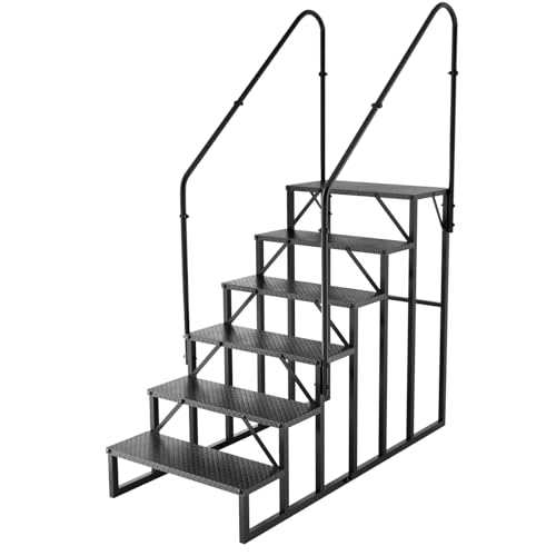 Image of 6 Step RV Stairs with 2 Handrails, 660LBS Heavy Duty Anti‑Slip Metal Steps, Detachable Outdoor Stairs for Hot Tub, 5th Wheel, Pool, Mobile Home, Porch, Pet Steps