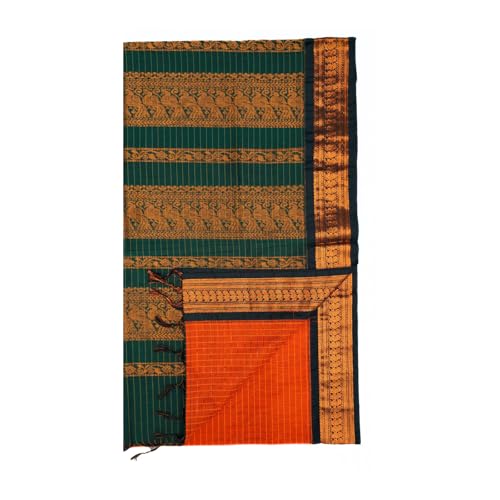 Image of Pure Kalyani Cotton Saree | Zari Border & Blouse Piece - Lata Gadwal Design | Traditional Saree