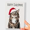 Postcard Prints - Fun Christmas Card of a Maine Coon Cat Wearing A Santa Hat Whimsical Christmas Card For Animal Lover For Him or Her #2