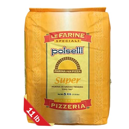 Super, Tipo 00, Double Zero, Type OO, Roman Style Pizza Flour for In Teglia, al Tagio, Pinsa, Pala, W 300+ Formulated for a long 72+ hour fermintation and rise, (5 kg) 11 lbs, Polselli