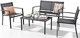 Shintenchi 4 Pieces Patio Furniture Set All Weather Textile Fabric Outdoor Conversation Set, with Glass Coffee Table, Loveseat, 2 Single Chairs for Home, Garden, Lawn, Porch（Gray）
