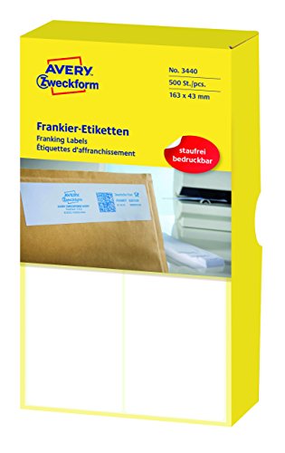 Avery Zweckform 3432 Etichetta Per Affrancatura 500 Etiketten, 163 X 43 Mm Bianco, 500 Pezzi