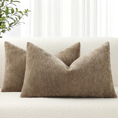 decorUhome Soft Chenille Brown Throw Pillow Covers 12X20 Set of 2