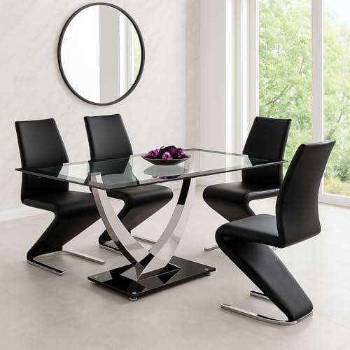 Meyvaser.com Ecommerce Company Mesa de Comedor de Cristal Templado Negra 140x90 cm con Patas de Acero Cromado – Moderna, Resistente y fácil de Montar