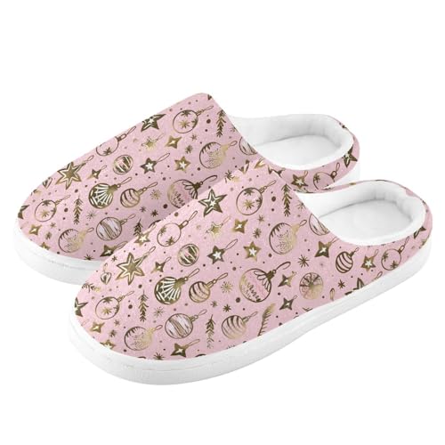 Fuzzy Memory Foam Slippers for Women/Men Pink Christmas Light Pattern Fluffy Winter House Shoes Indoor and Outdoor4
