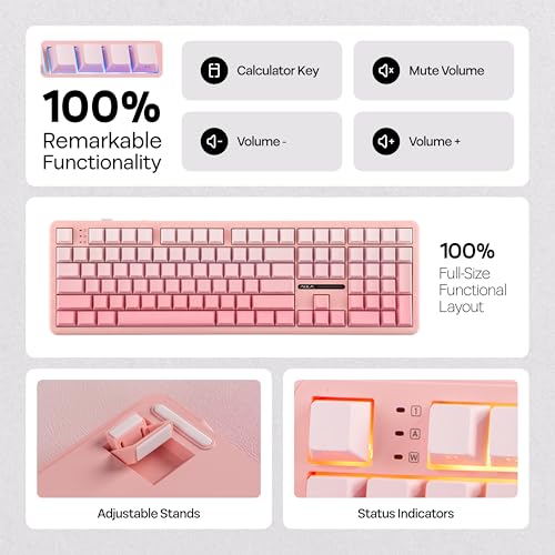 Image of MechLands Aula F108 100% Wireless Gaming Keyboard, Full Size Custom Gasket Mechanical Keyboard, 4000mAh Battery, Programmable 108 Keys, Hot-Swappable, for Win /Mac (Pink Gradient)