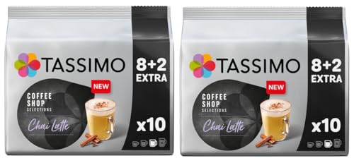 Tassimo Coffee Shop Selections Chai Latte Coffee Pods x10 (Pack of 2 Total 20 Capsules) Black Tea with Indian Spices & Creamy Milk