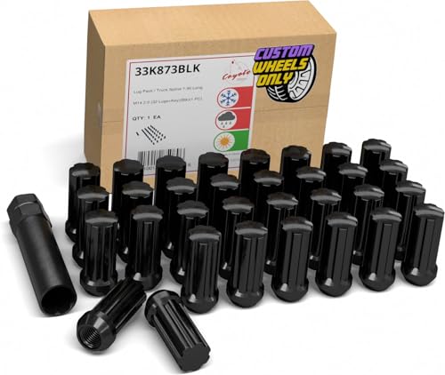 Image of Wheel Accessories Parts 32 Pcs M14x2 14x2 Thread Truck 1.90 inch Long Spline Lug Nuts Black 7 Spline Hex Fits Ford Excursion F250 F350 Super Duty