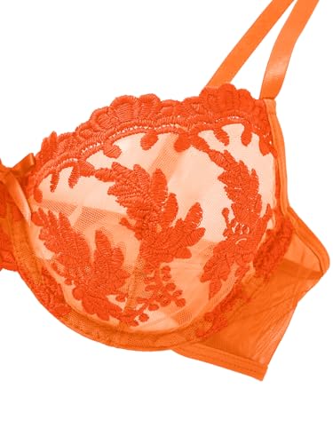 Image of Lilosy Sexy Leaf Floral Embroidered Mesh Sheer Women Underwire Push Up Lingerie Set