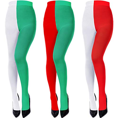 3 Pairs Women's Christmas Tights Red and Green Long Socks Full Length High Stocking Tights for Christmas Costume…