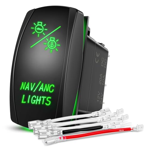 Nilight NAV/ANC Rocker Switch 7Pin with Jumper Wires Green