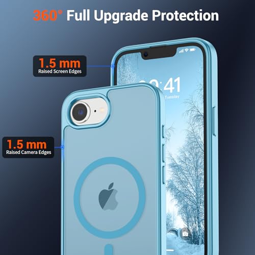 Image of SUPFINE Magnetic for iPhone 17e Case /iPhone 16e Case (Compatible with MagSafe) (Military Grade Drop Protection) Slim Translucent Matte Shockproof with Anti-Fingerprint Phone Case,Light Blue