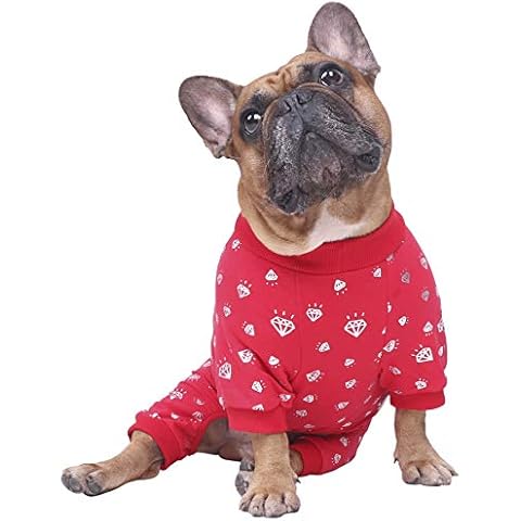 iChoue Rich Dog Series Pet Clothes Pajama Jumpsuit PJS Shirt French Bulldog Pug Boston Terrier Onesie Suit - Red Diamond, M Cover