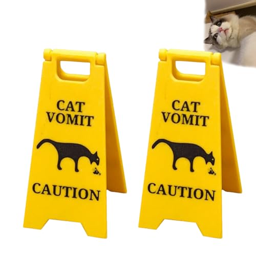 2 Pcs Cat Vomit Caution Sign Funny Cat Vomit Warning Sign 3D Printed Cat Puke Floor Sign Dcor